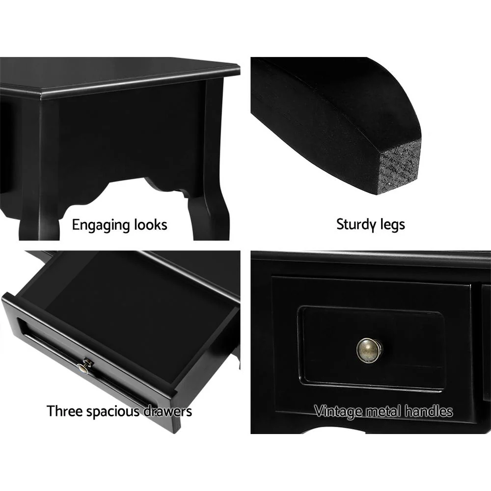Artiss Console Table 3 Drawers Black Hamptons - Image 6