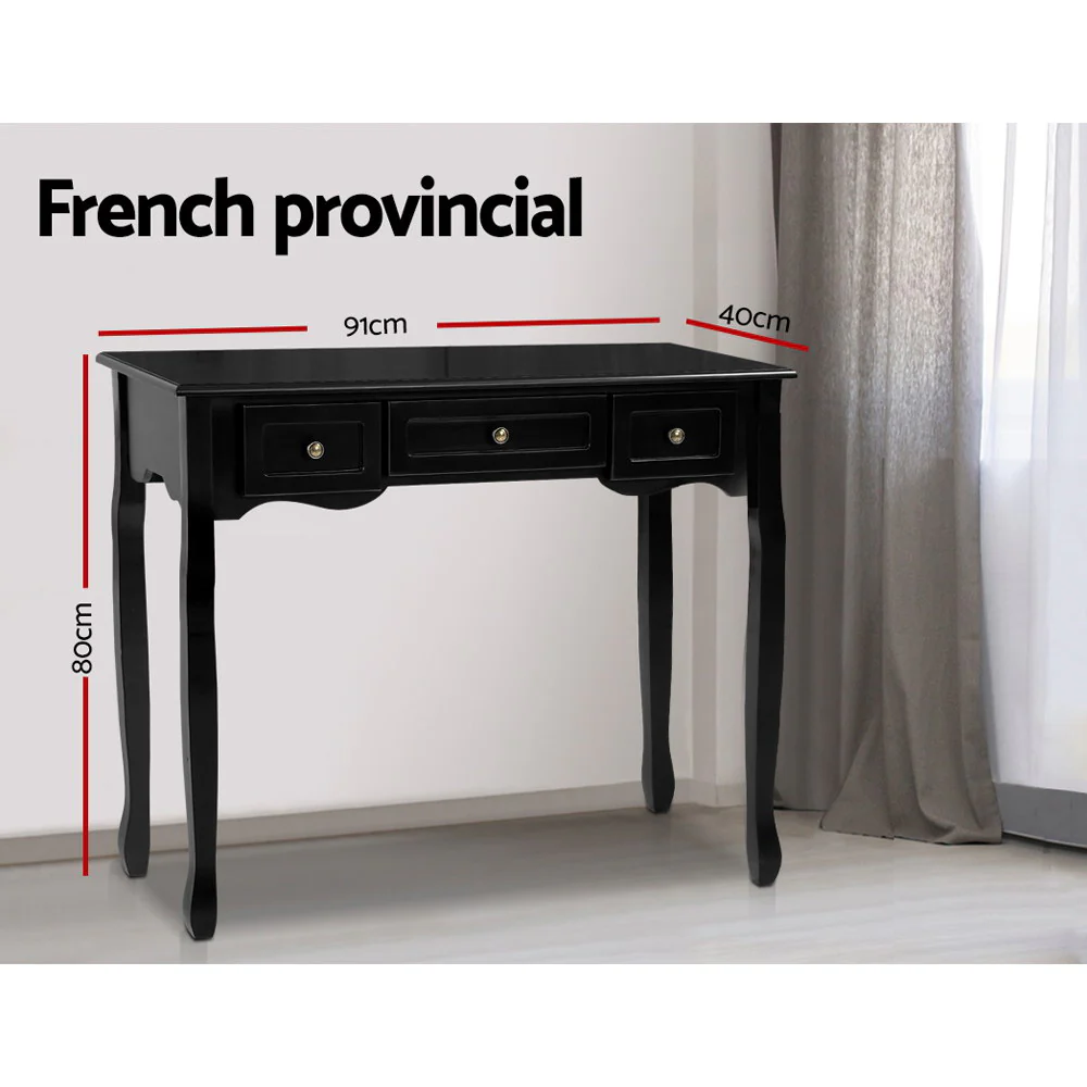 Artiss Console Table 3 Drawers Black Hamptons - Image 8