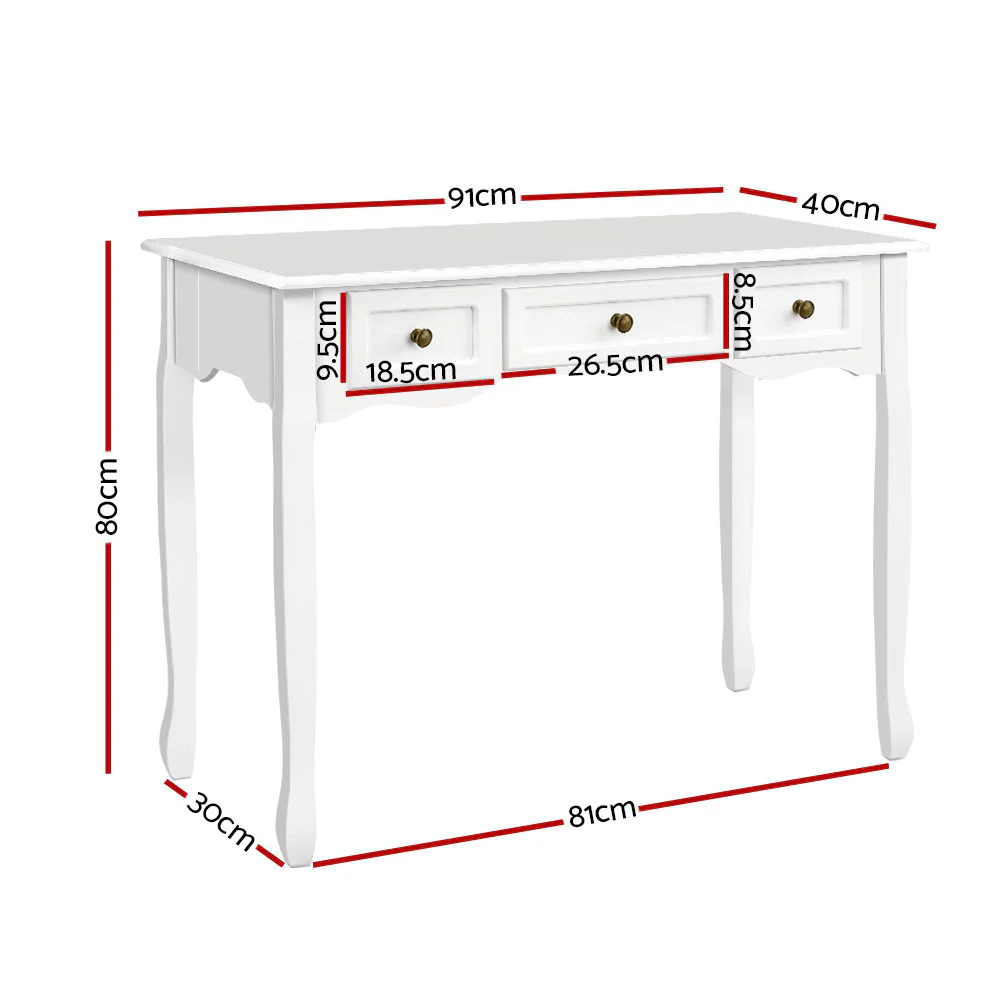Artiss Console Table 3 Drawers White Hamptons - Image 3