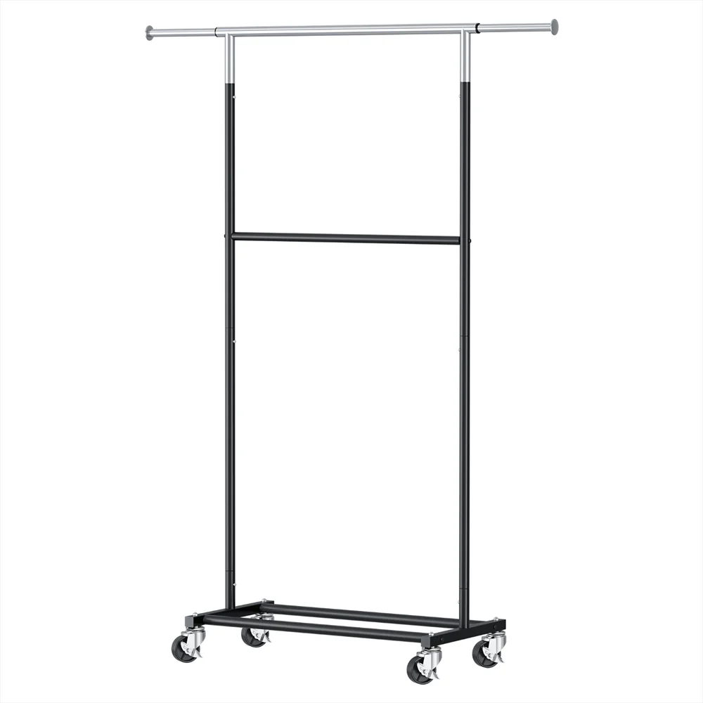 Artiss Heavy Duty Double Rod Clothes Rack Garment Metal Adjustable Shelf Wheels