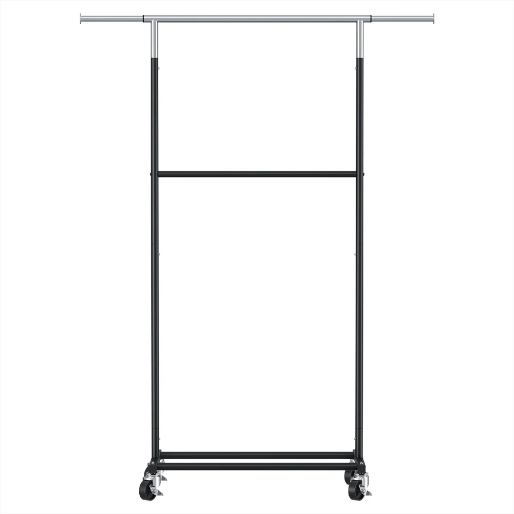 Artiss Heavy Duty Double Rod Clothes Rack Garment Metal Adjustable Shelf Wheels - Image 3