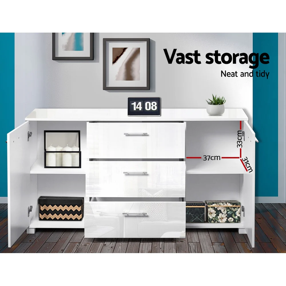 Artiss Buffet Sideboard High Gloss - White - Image 5