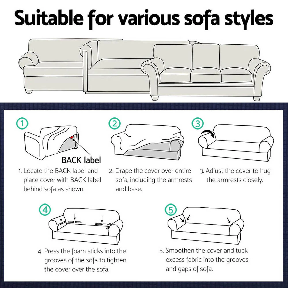 Artiss Sofa Cover Couch Covers 3 Seater High Stretch Black - Image 6