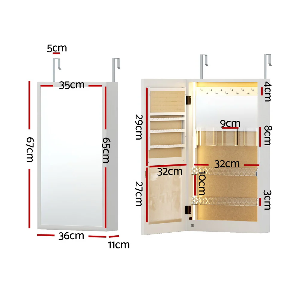 Artiss Jewellery Cabinet Mirror Door Wall Mount - Image 3