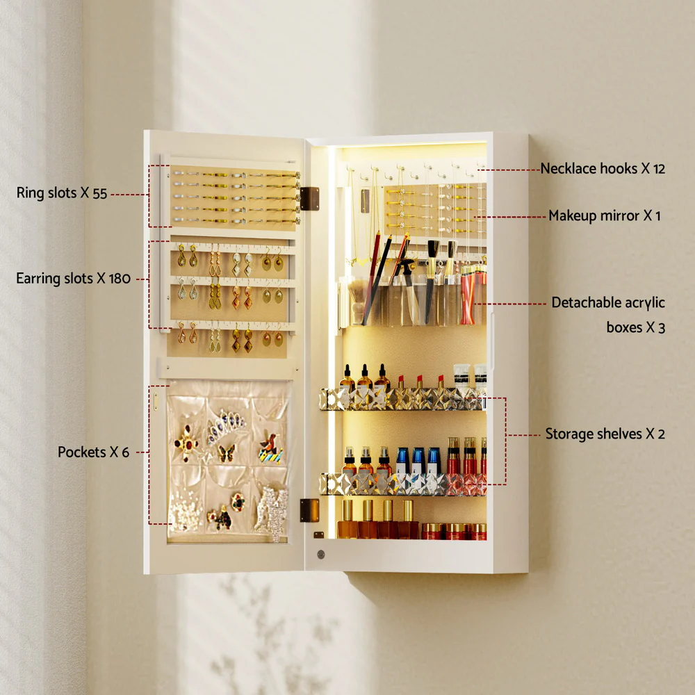 Artiss Jewellery Cabinet Mirror Door Wall Mount - Image 7