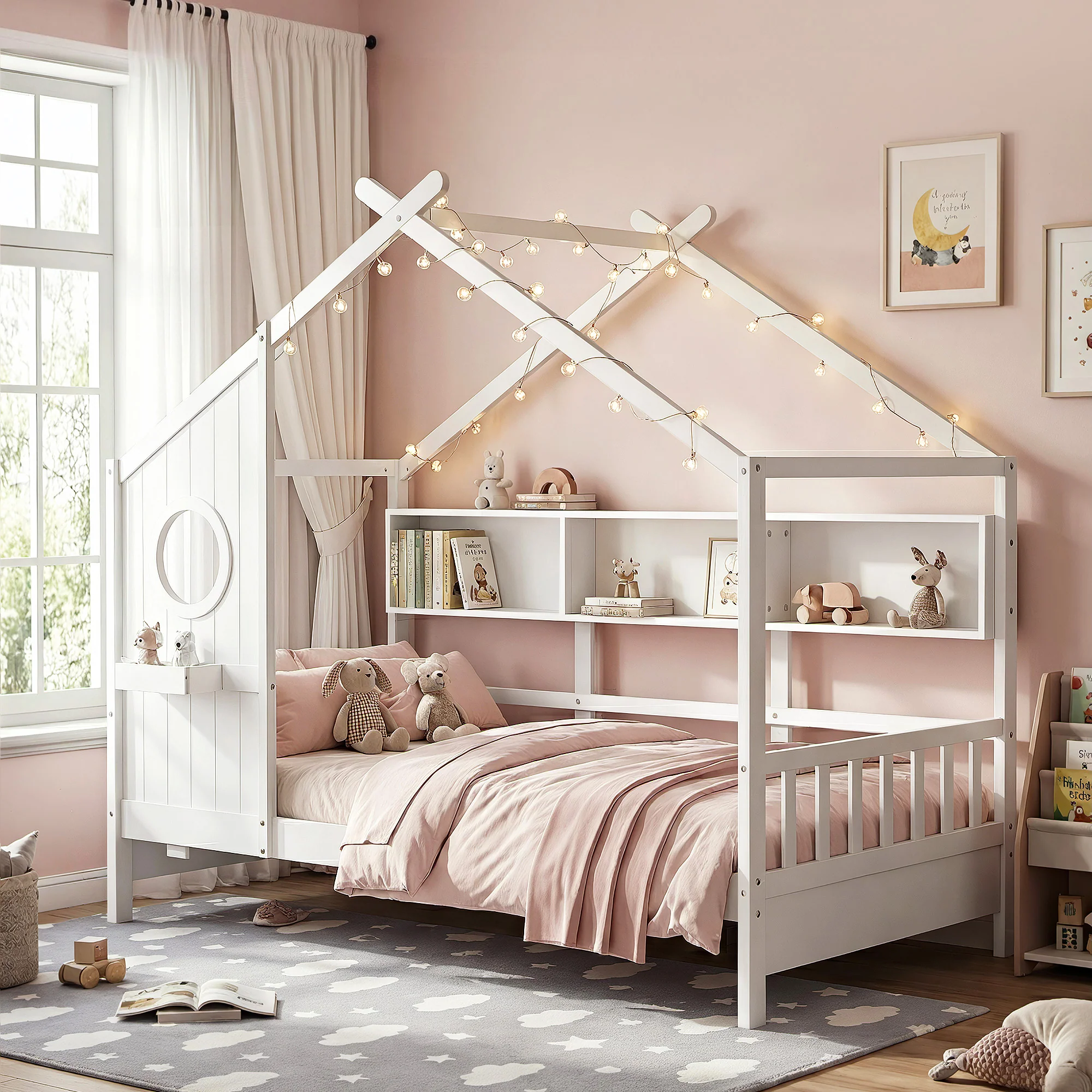 Artiss Kids Single Bed Frame House Bed Solid Wood Montessori Bed for Toddler White
