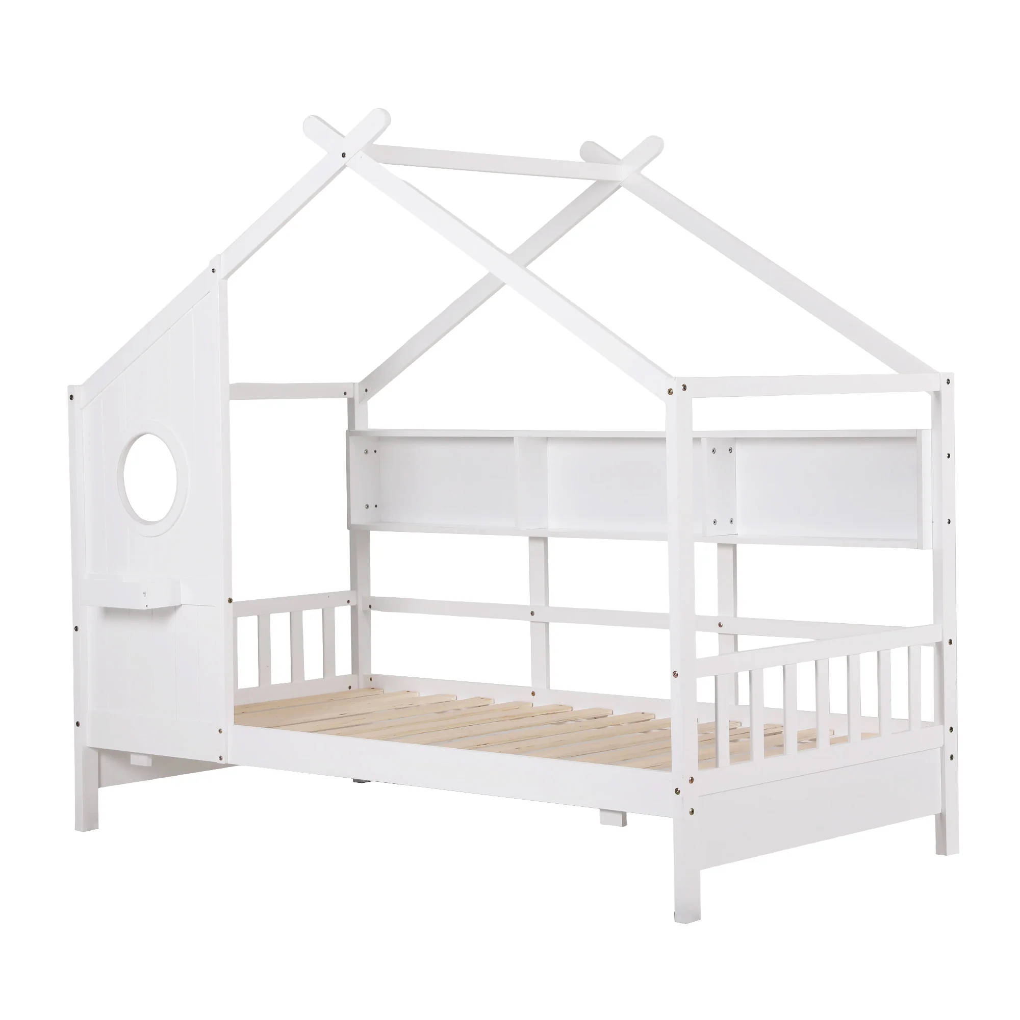 Artiss Kids Single Bed Frame House Bed Solid Wood Montessori Bed for Toddler White - Image 2