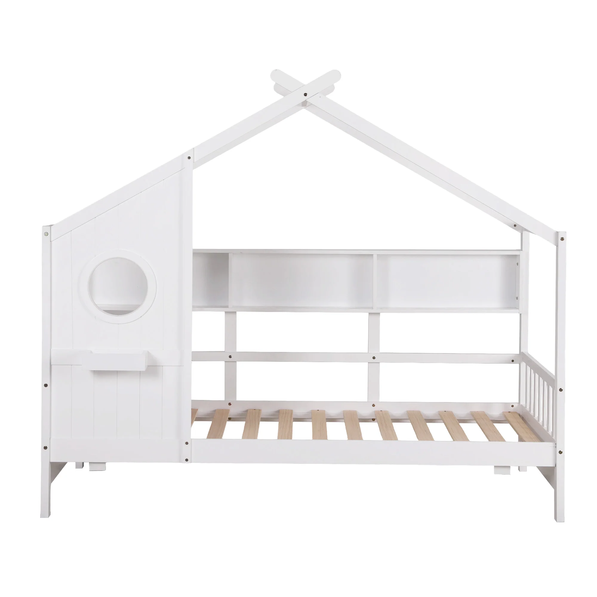 Artiss Kids Single Bed Frame House Bed Solid Wood Montessori Bed for Toddler White - Image 4