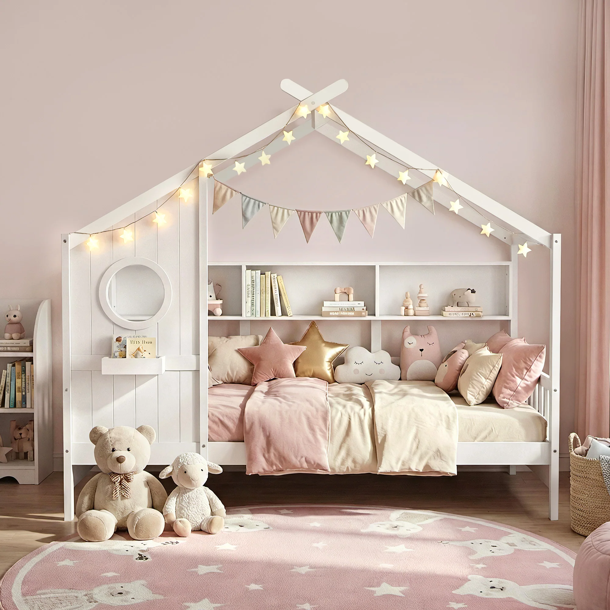 Artiss Kids Single Bed Frame House Bed Solid Wood Montessori Bed for Toddler White - Image 5
