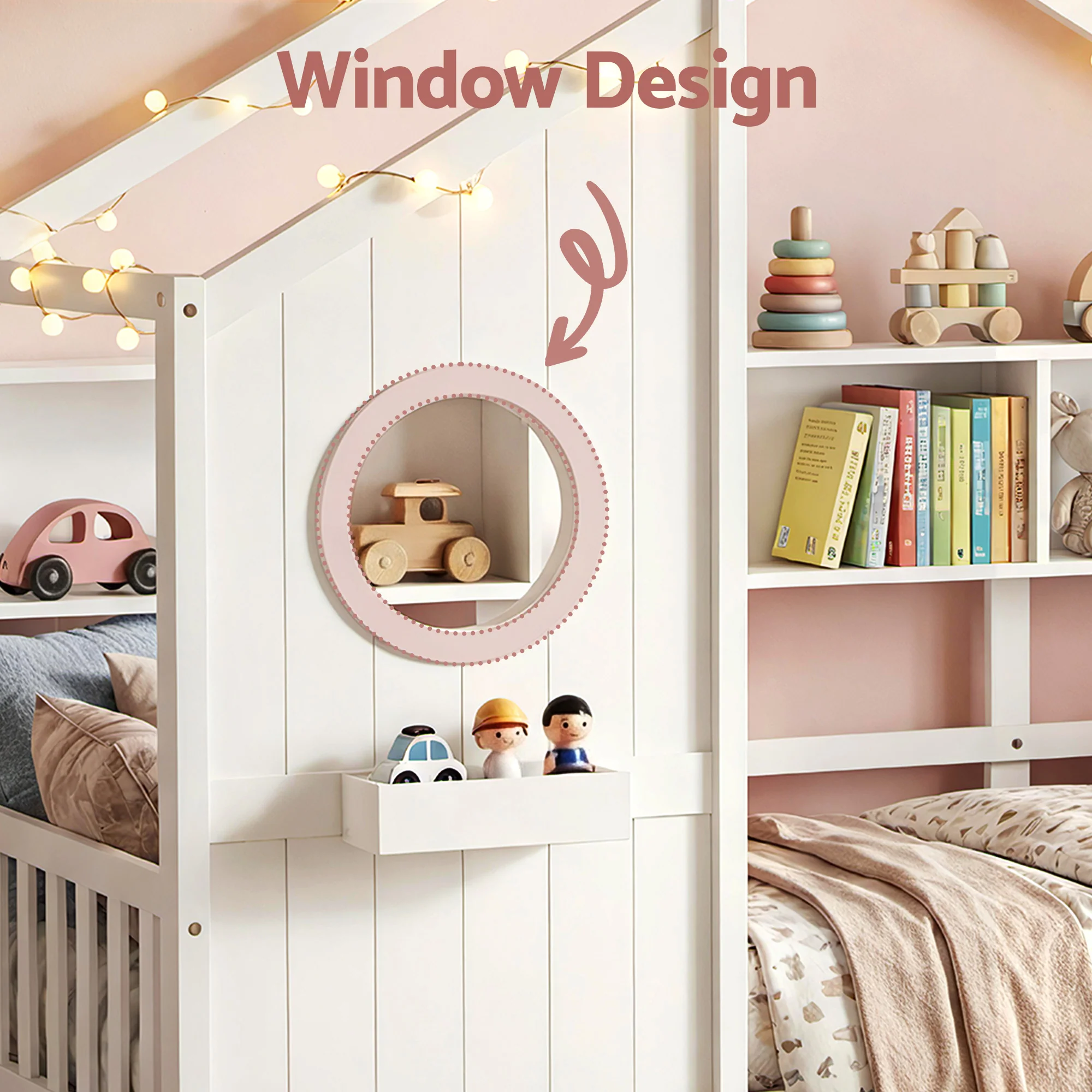 Artiss Kids Single Bed Frame House Bed Solid Wood Montessori Bed for Toddler White - Image 7