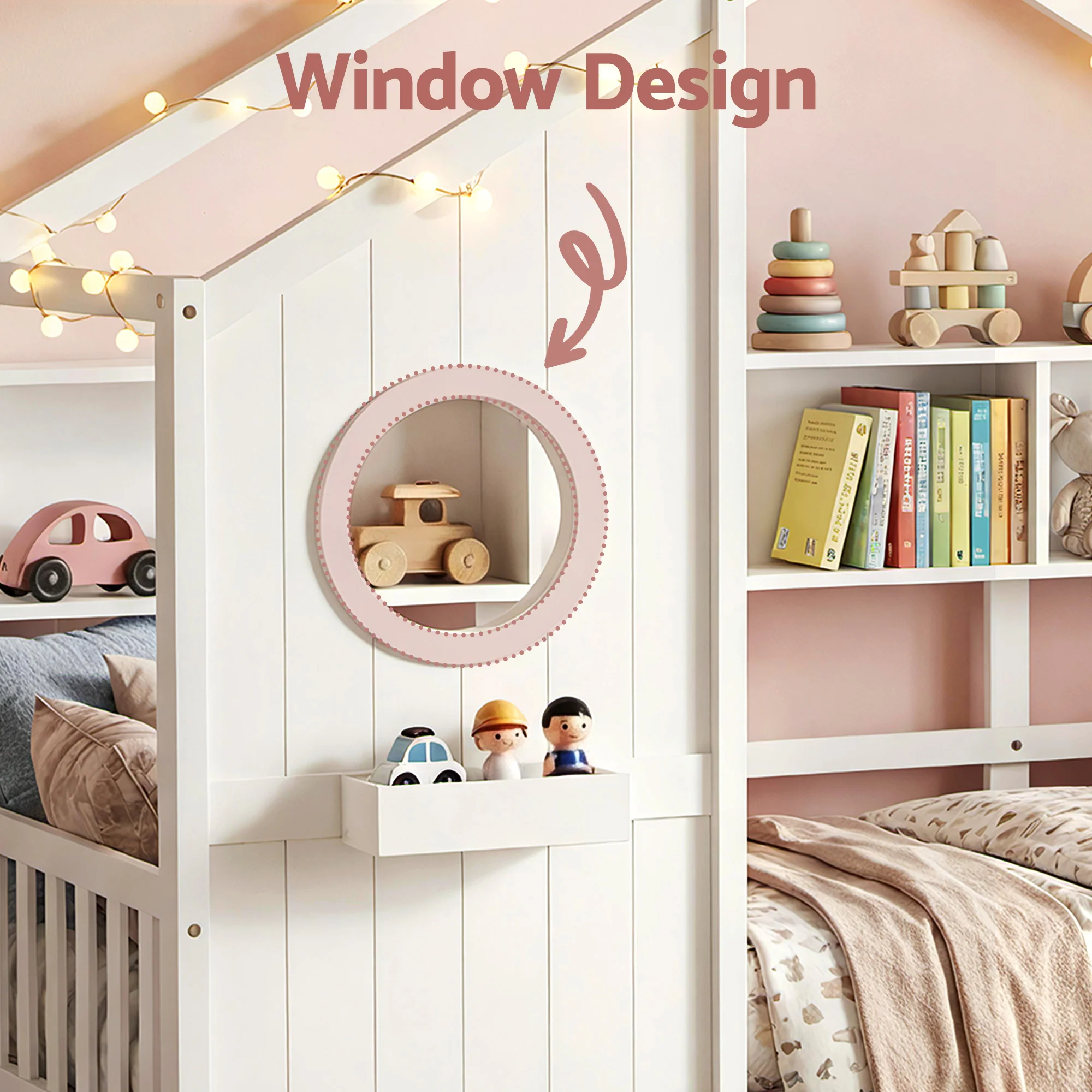 Artiss Kids Single Bed Frame with 3 Storage Bookcase & 2 Drawers House Bed Solid Wood Montessori Bed Easy Assembly White - Image 8