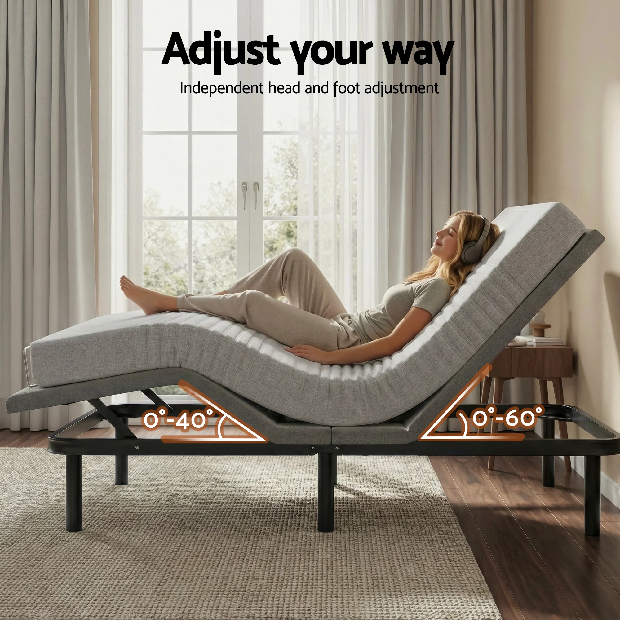 Artiss King Bed Frame and Giselle Bedding King Memory Foam Mattress Set, Electric Bed Base with Zero Gravity & 7 Zone Cooling Comfort for Back Pain Relief, Black & Grey, 15cm Thickness - Image 5