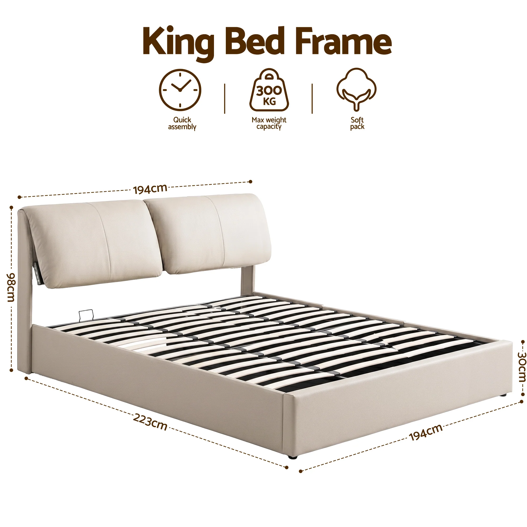 Artiss King Bed Frame Gas Lift Storage 3 Drawers Adjustable Headboard Platform Base - Image 3