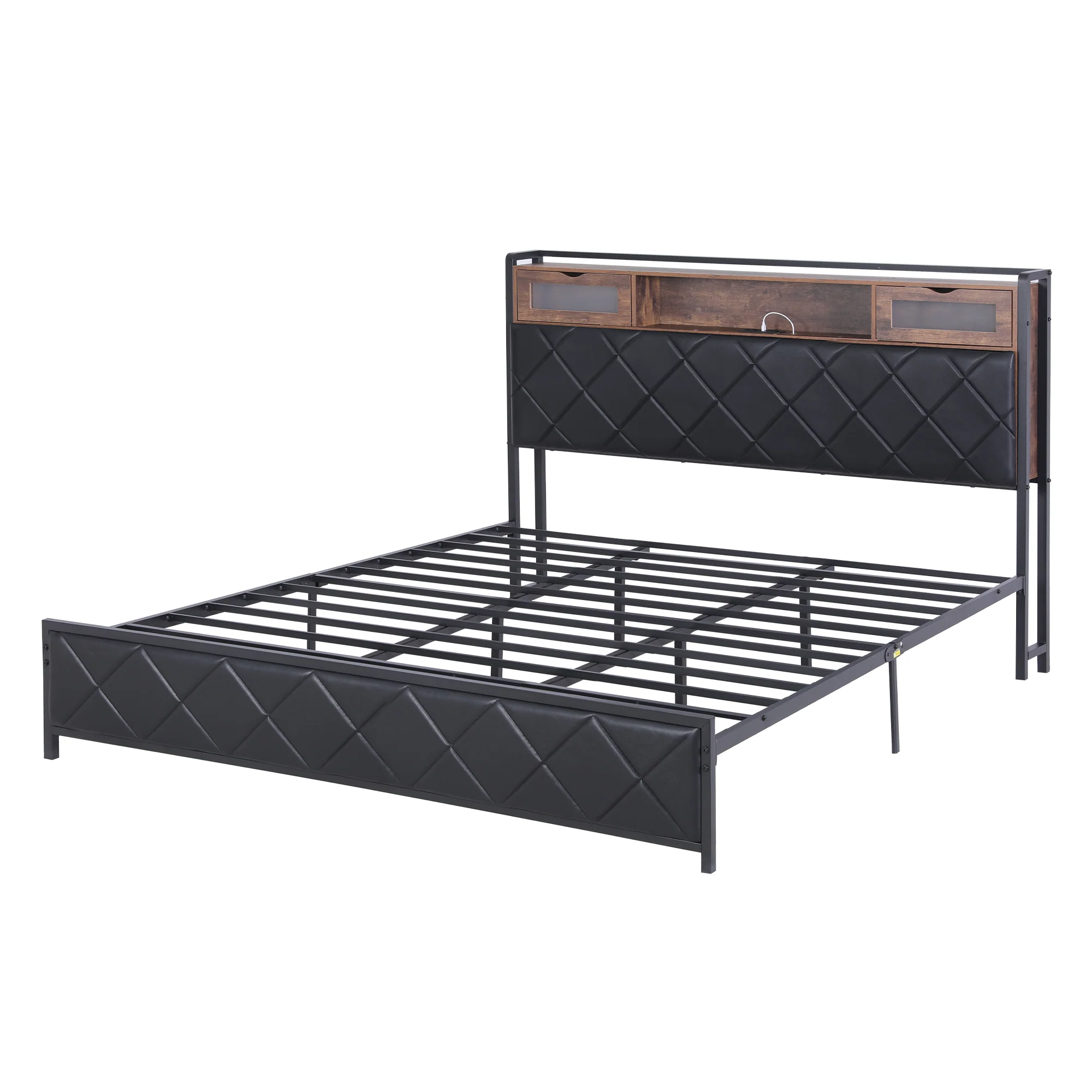 Artiss King Bed Frame with LED Lights and Storage Headboard Charging Station - Image 2