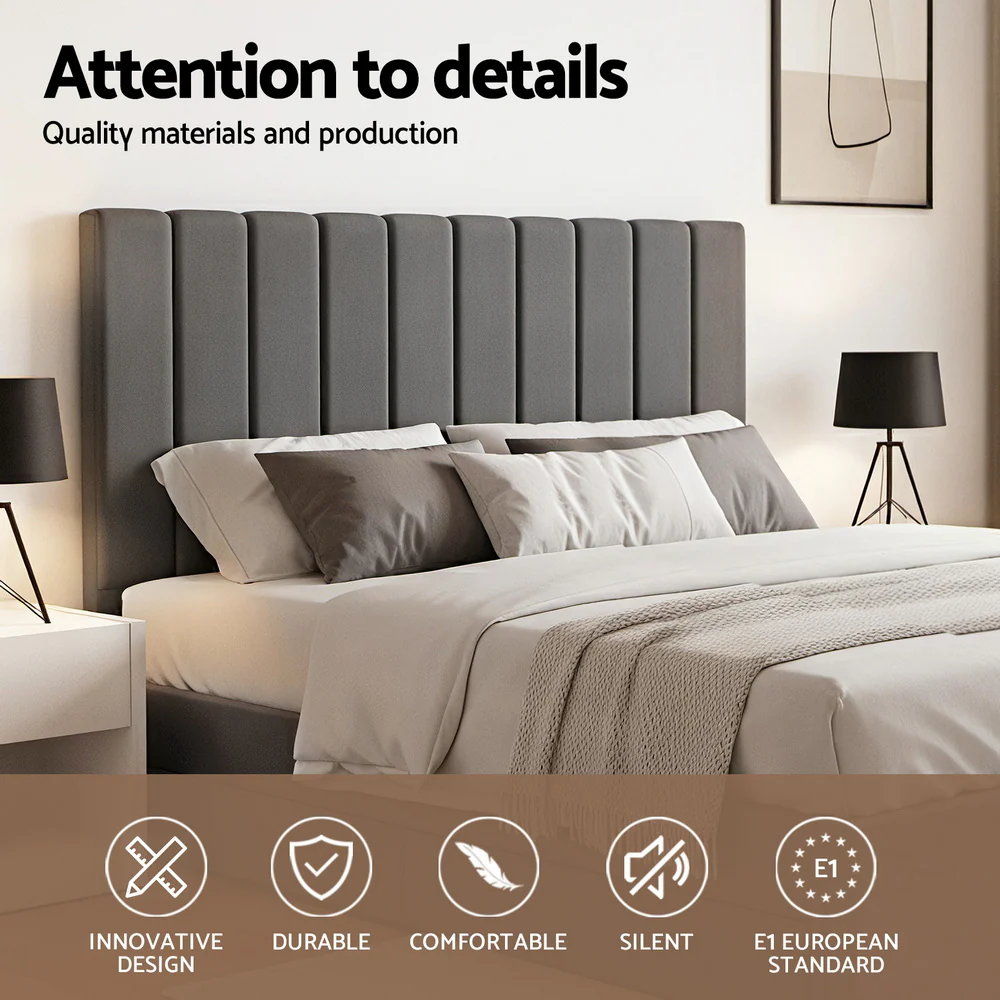 Artiss King Bed Frame with Storage Grey Velvet Headboard Gas Lift Platform Base - Image 5
