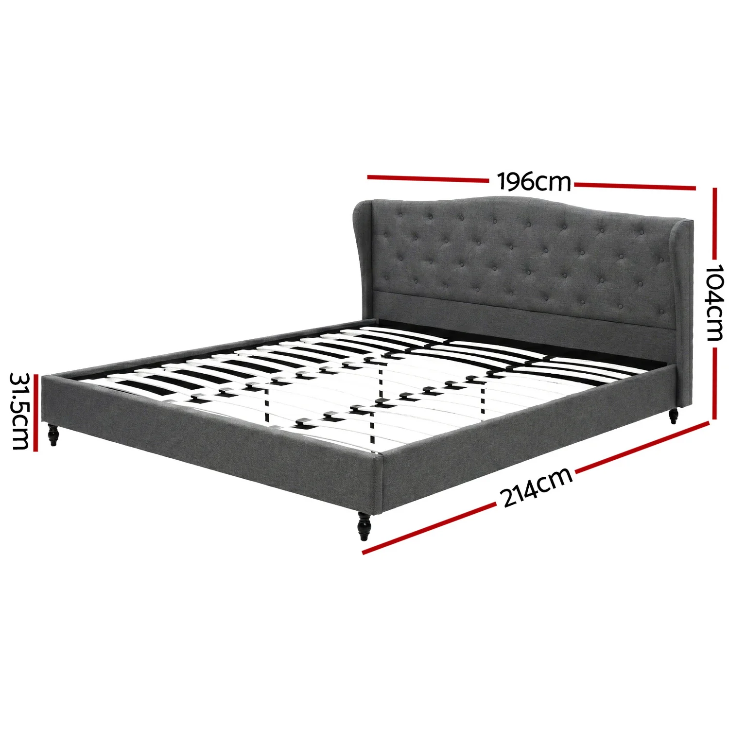 Artiss King Bed Frame with Wingback Headboard Grey Linen Upholstered Platform Bed Base - Image 2