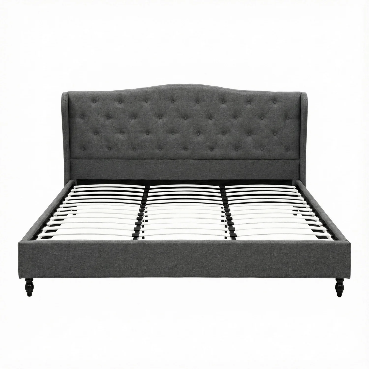 Artiss King Bed Frame with Wingback Headboard Grey Linen Upholstered Platform Bed Base - Image 3