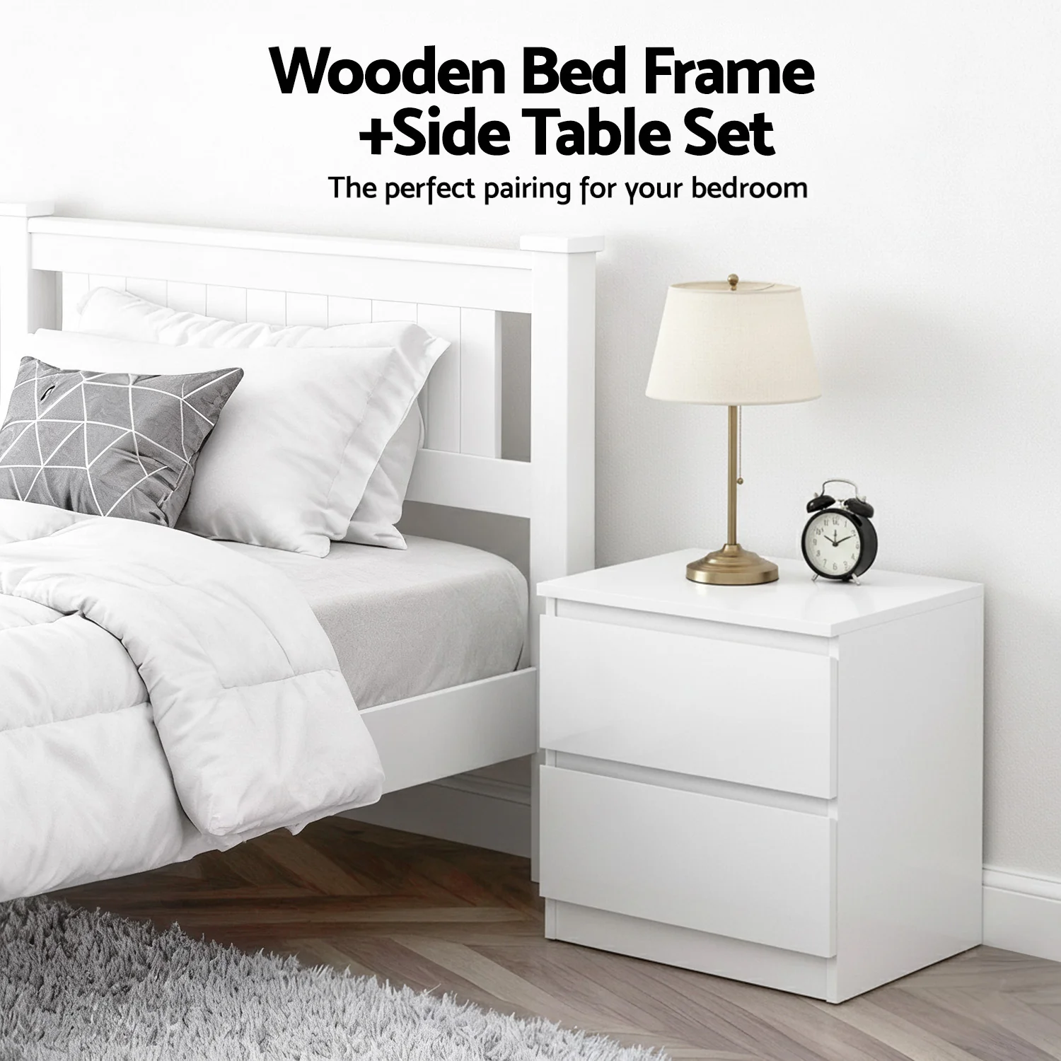 Artiss King Single Bed Frame and Bedside Table - Image 4