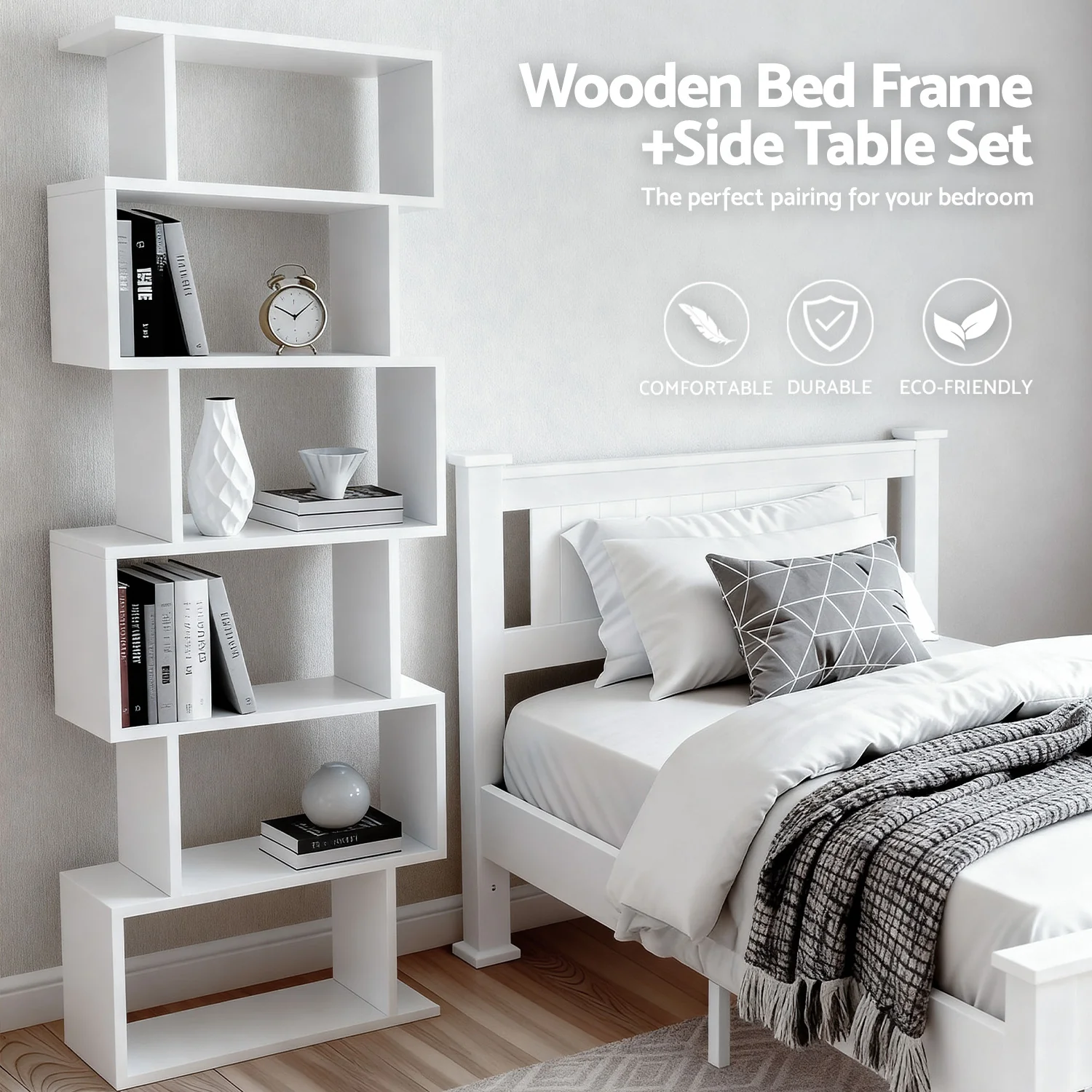 Artiss King Single Bed Frame and Bookshelf - Image 3