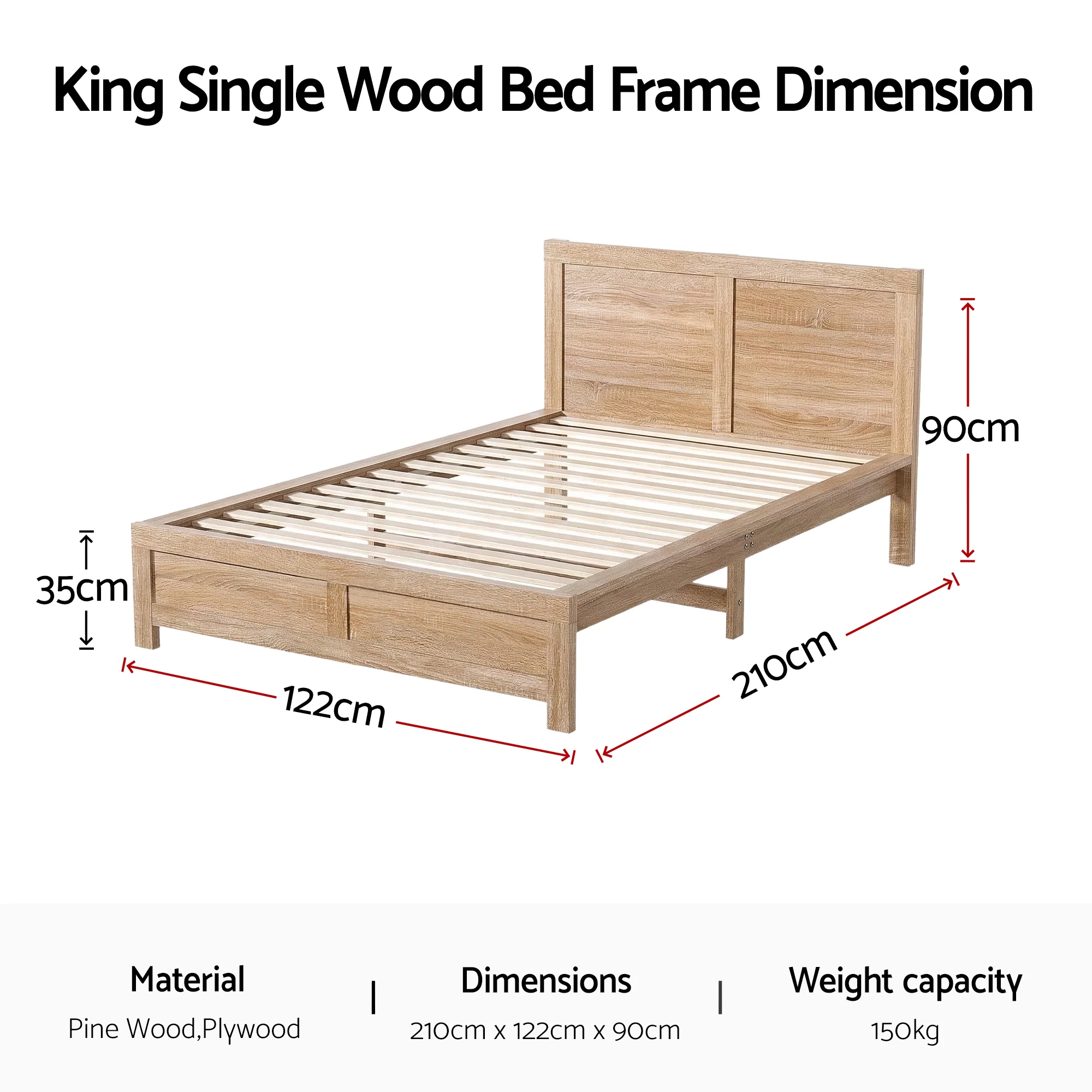 Artiss King Single Bed Frame Wooden Bed Base - Image 3