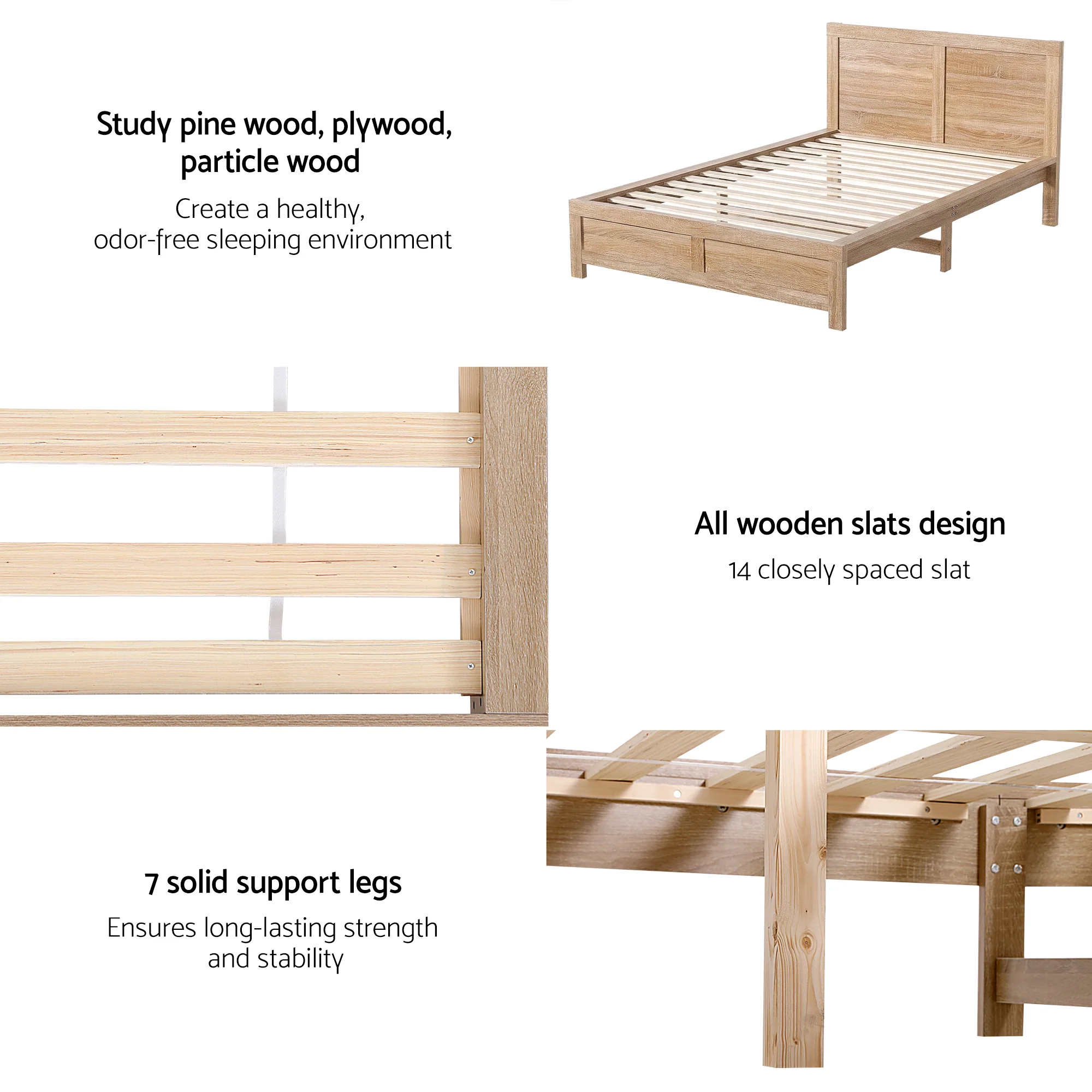 Artiss King Single Bed Frame Wooden Bed Base - Image 7