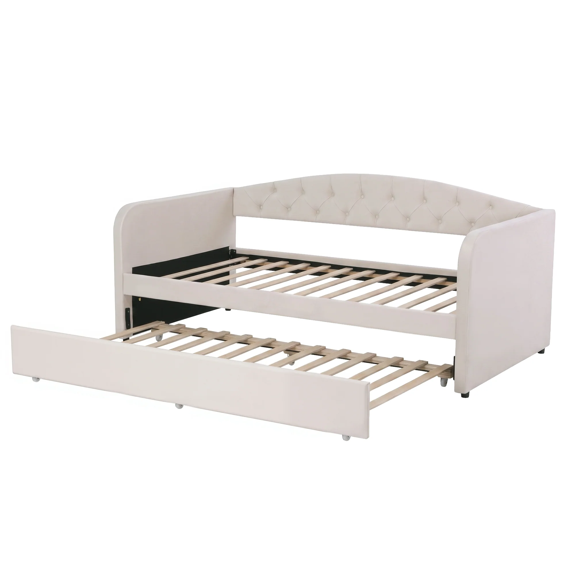 Artiss King Single Daybed Velvet Trundle Bed Frame Tufted Guest Bed - Image 2