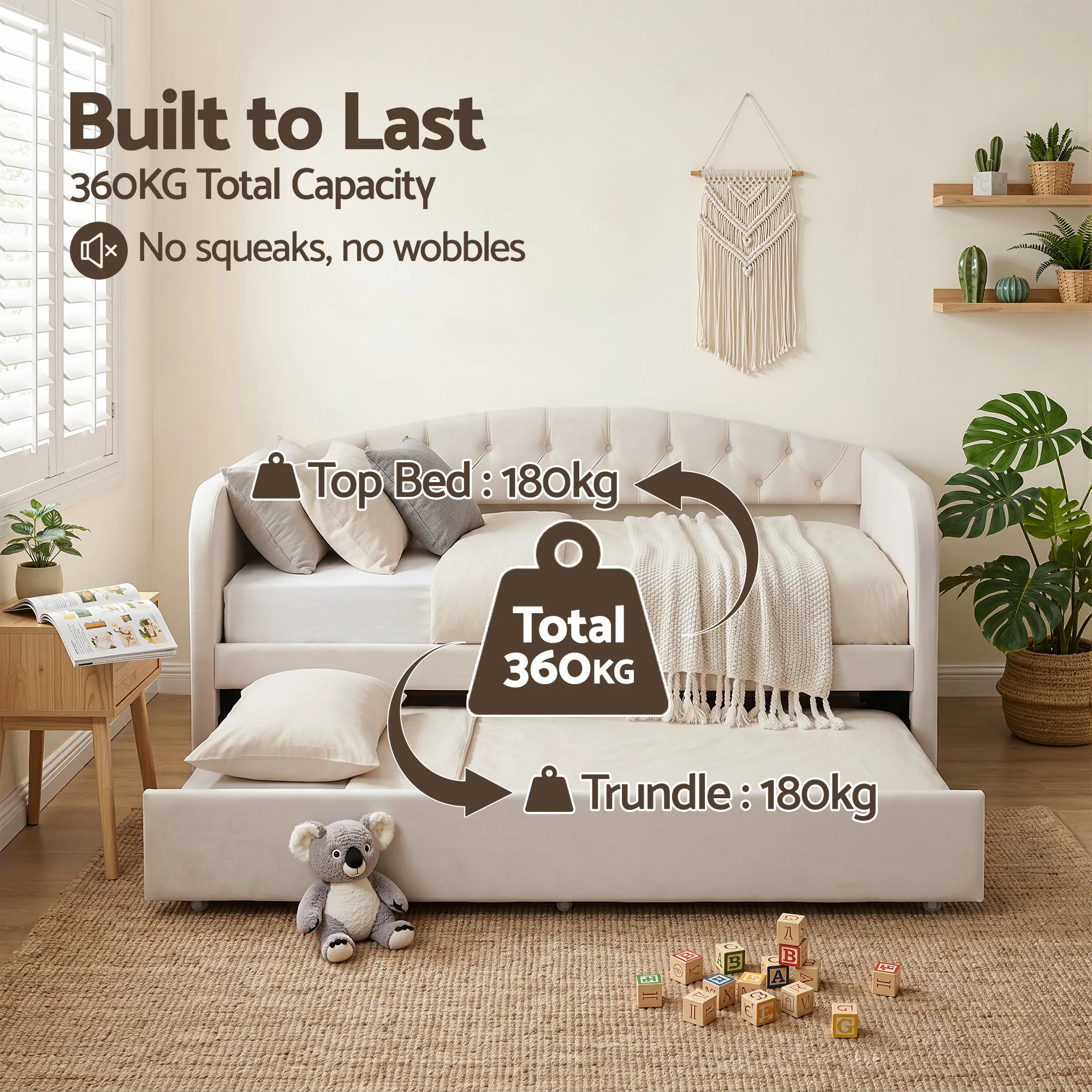 Artiss King Single Daybed Velvet Trundle Bed Frame Tufted Guest Bed - Image 7