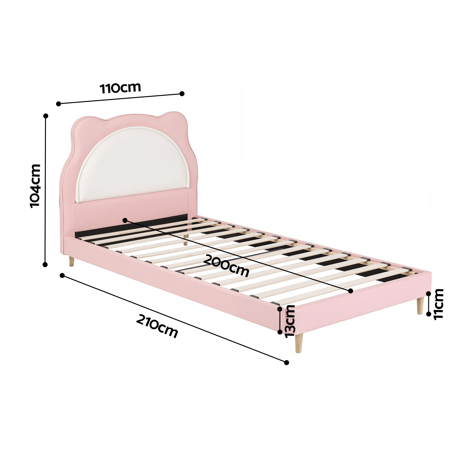 Artiss King Single Pink Kids Bed Frame for Girls Bedroom Cute Animal Upholstered - Image 3