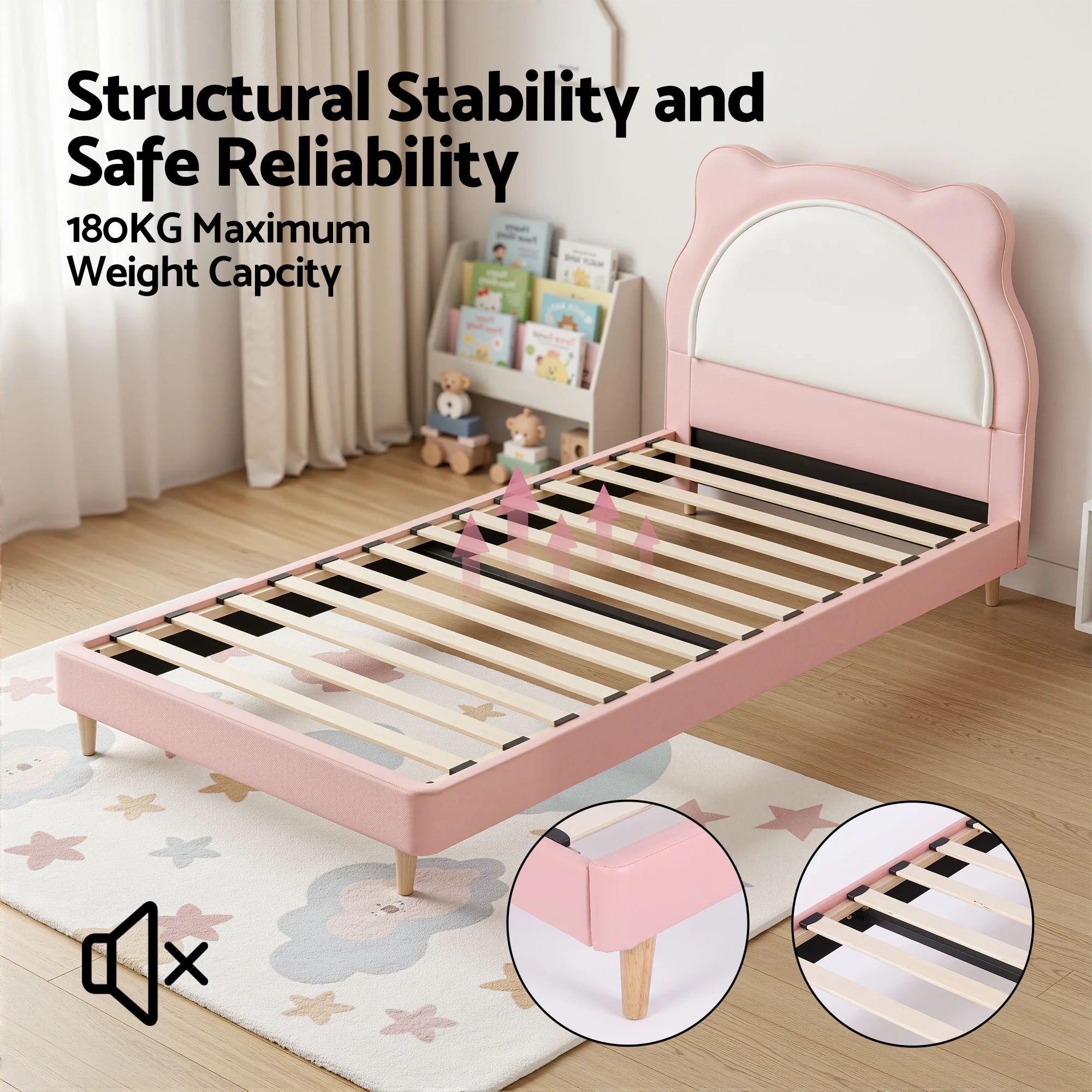 Artiss King Single Pink Kids Bed Frame for Girls Bedroom Cute Animal Upholstered - Image 7