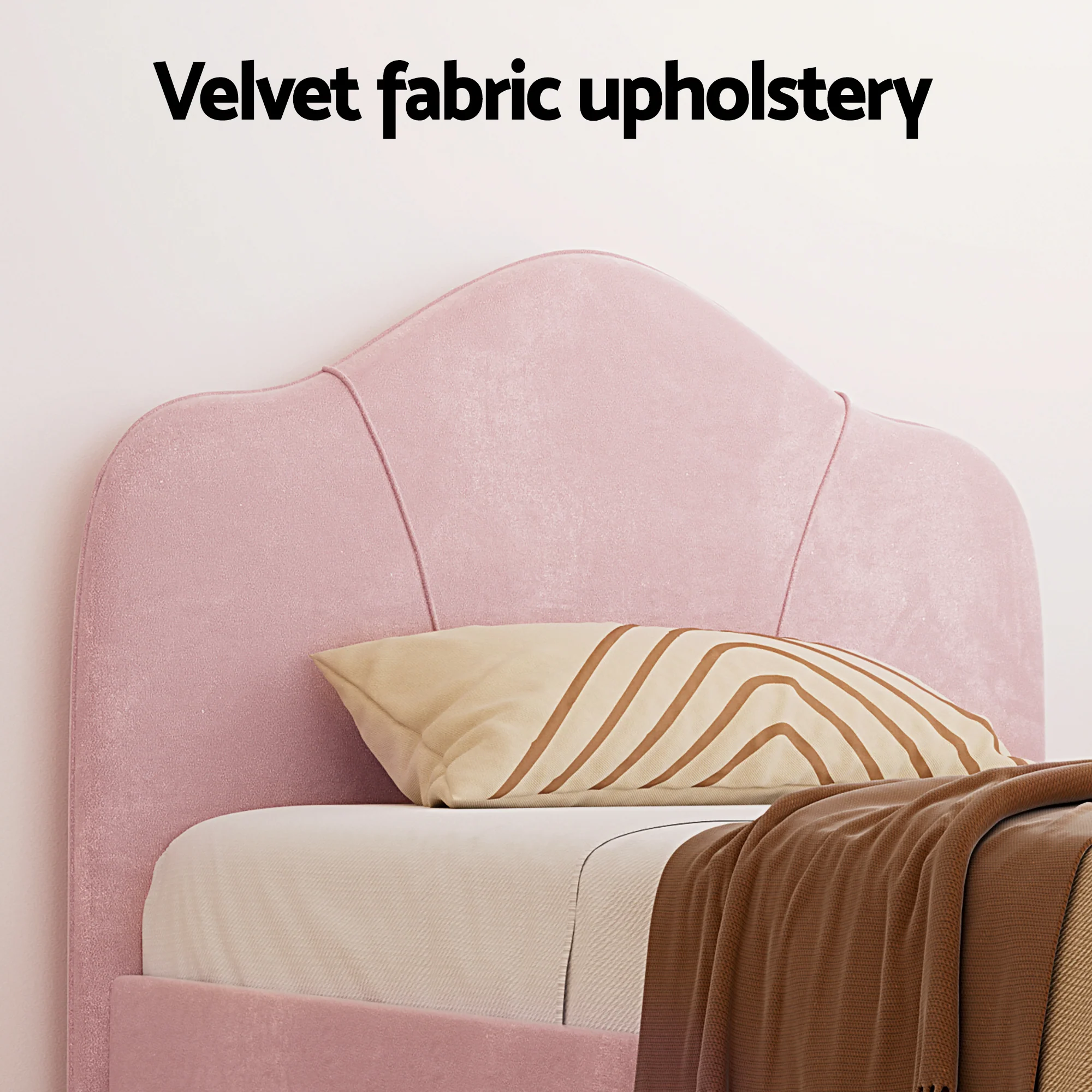 Artiss King Single Storage Bed Frame Velvet with Bedside Table Pink - Image 4