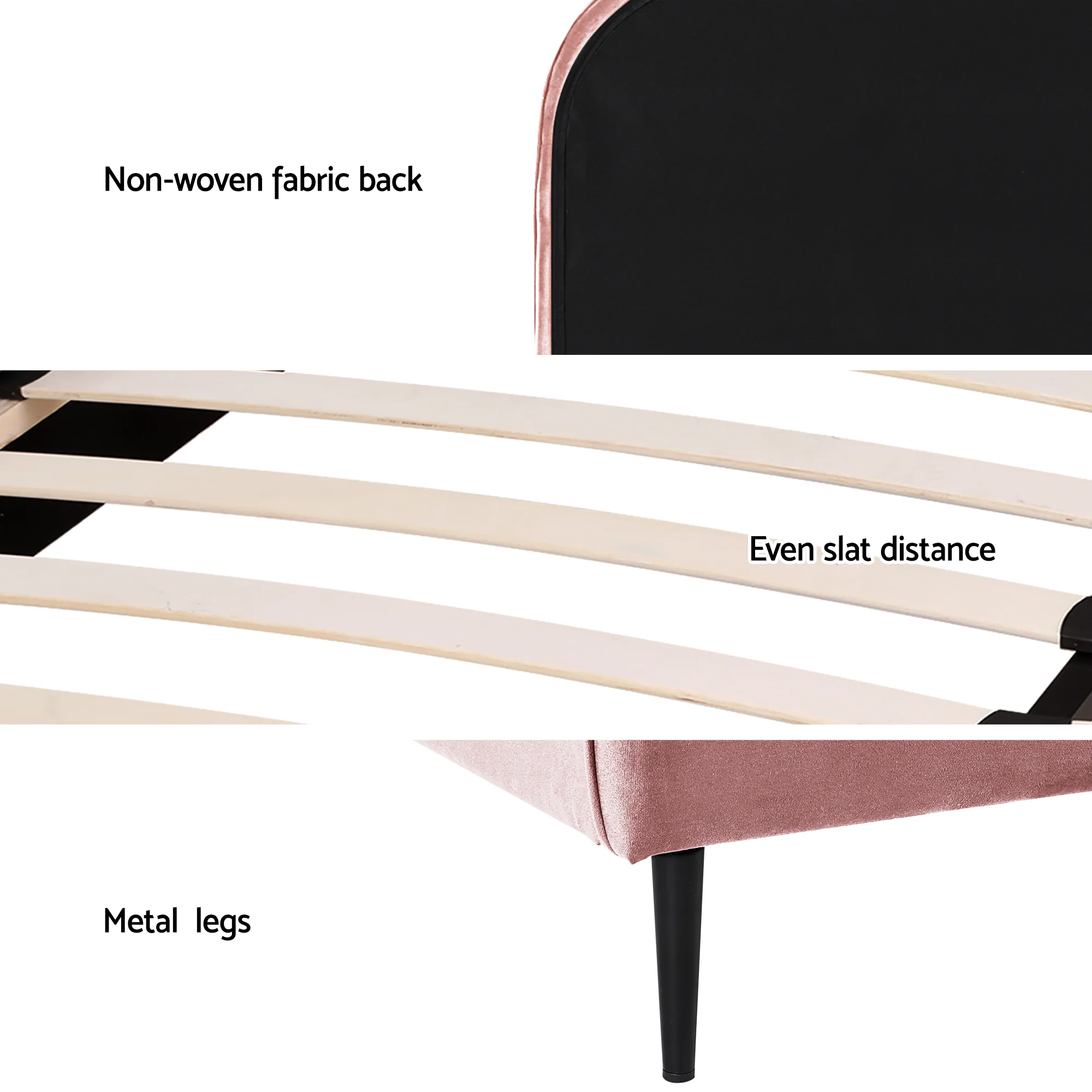 Artiss King Single Storage Bed Frame Velvet with Bedside Table Pink - Image 6