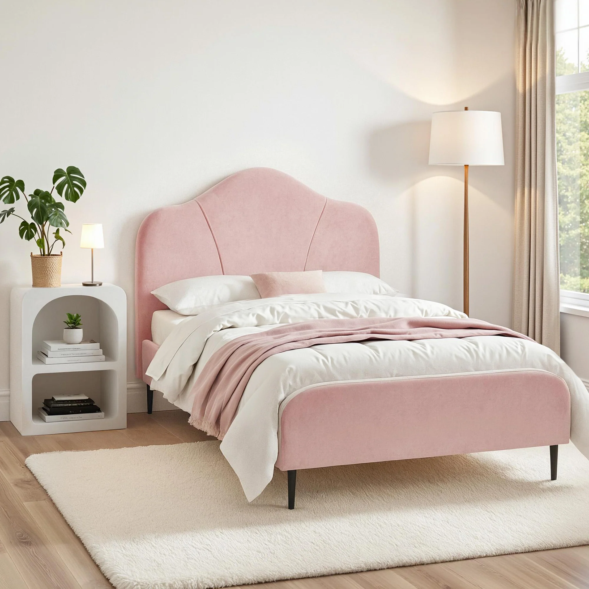 Artiss King Single Storage Bed Frame Velvet with Bedside Table Pink - Image 7