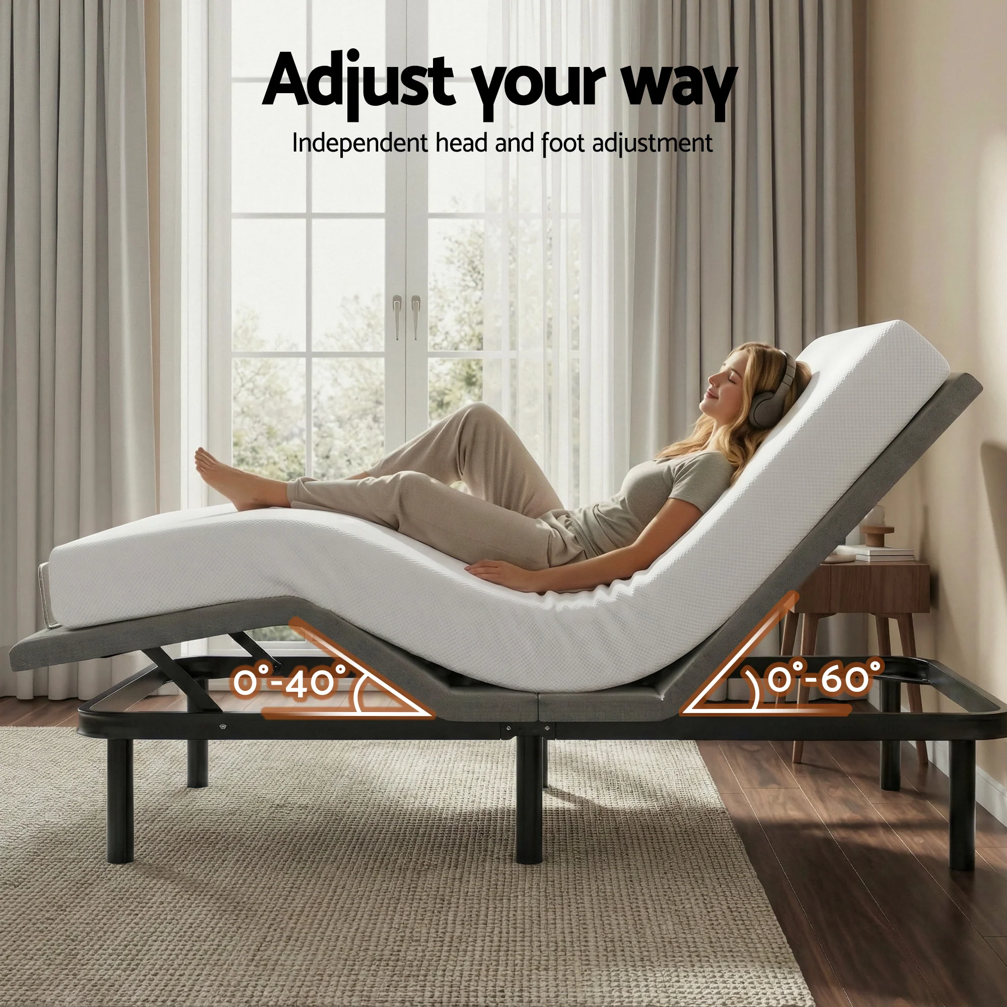 Artiss King size bed frame & Giselle Bedding King Mattress Combo, adjustable bed Base for Snoring Relief, Independent Head Foot Incline, Wireless Remote, Black,20cm Thickness - Image 5