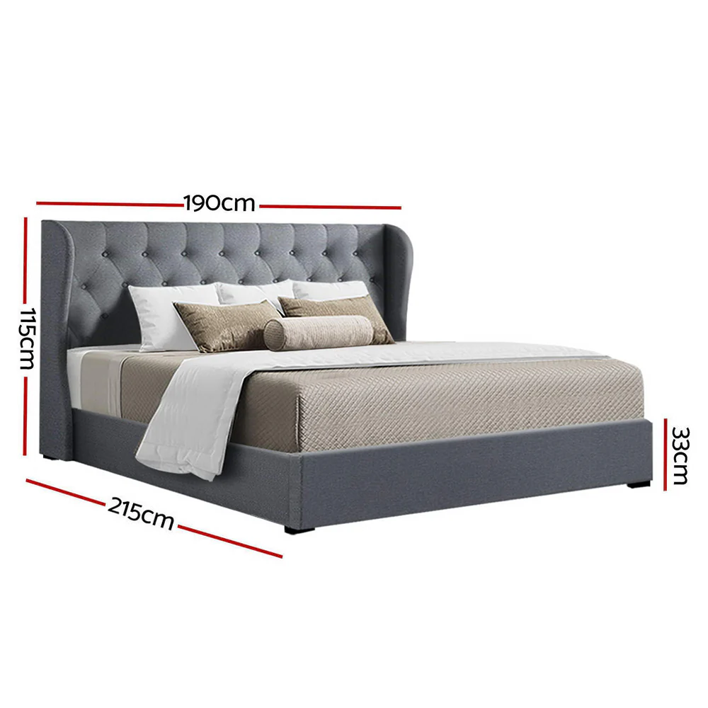 Artiss Bed Frame King Size Gas Lift Grey ISSA - Image 2