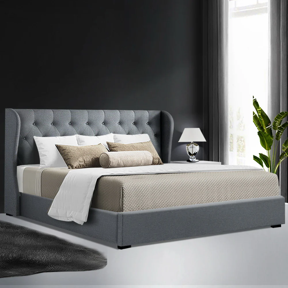 Artiss Bed Frame King Size Gas Lift Grey ISSA - Image 8