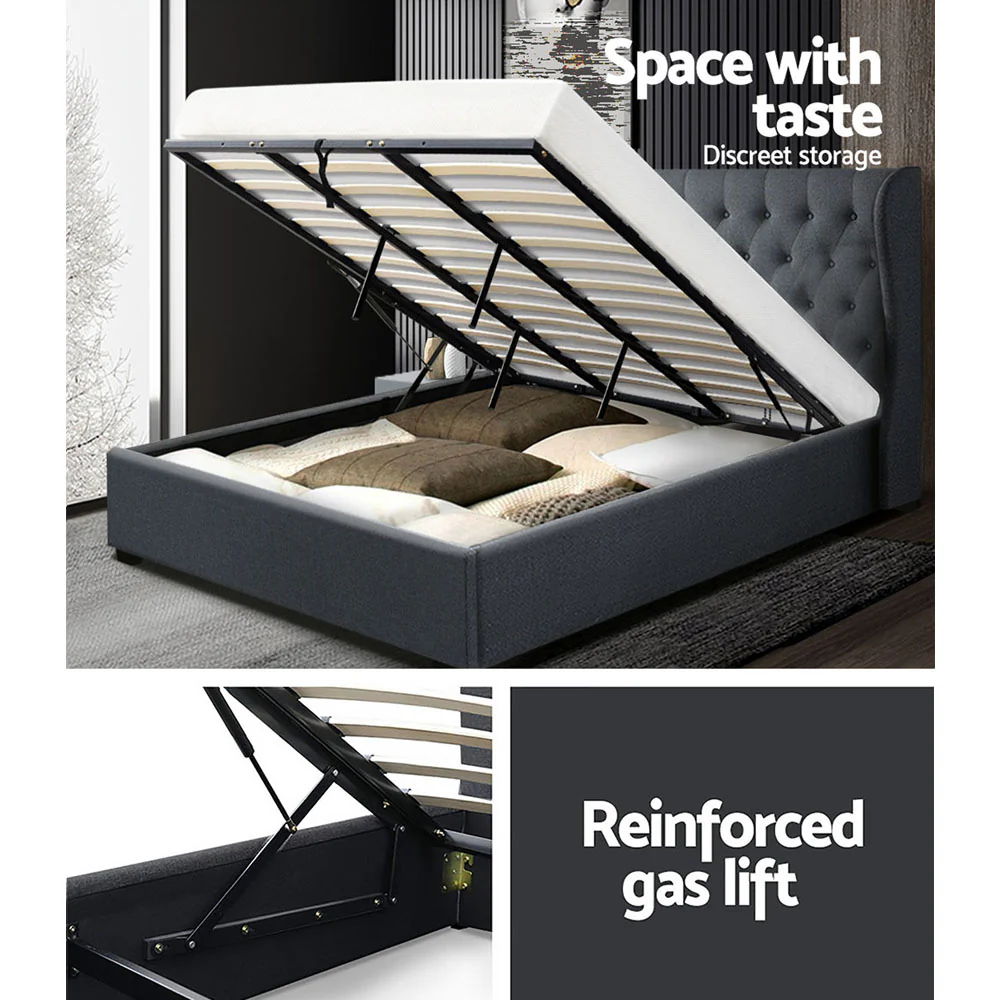 Artiss Bed Frame King Size Gas Lift Charcoal ISSA - Image 5