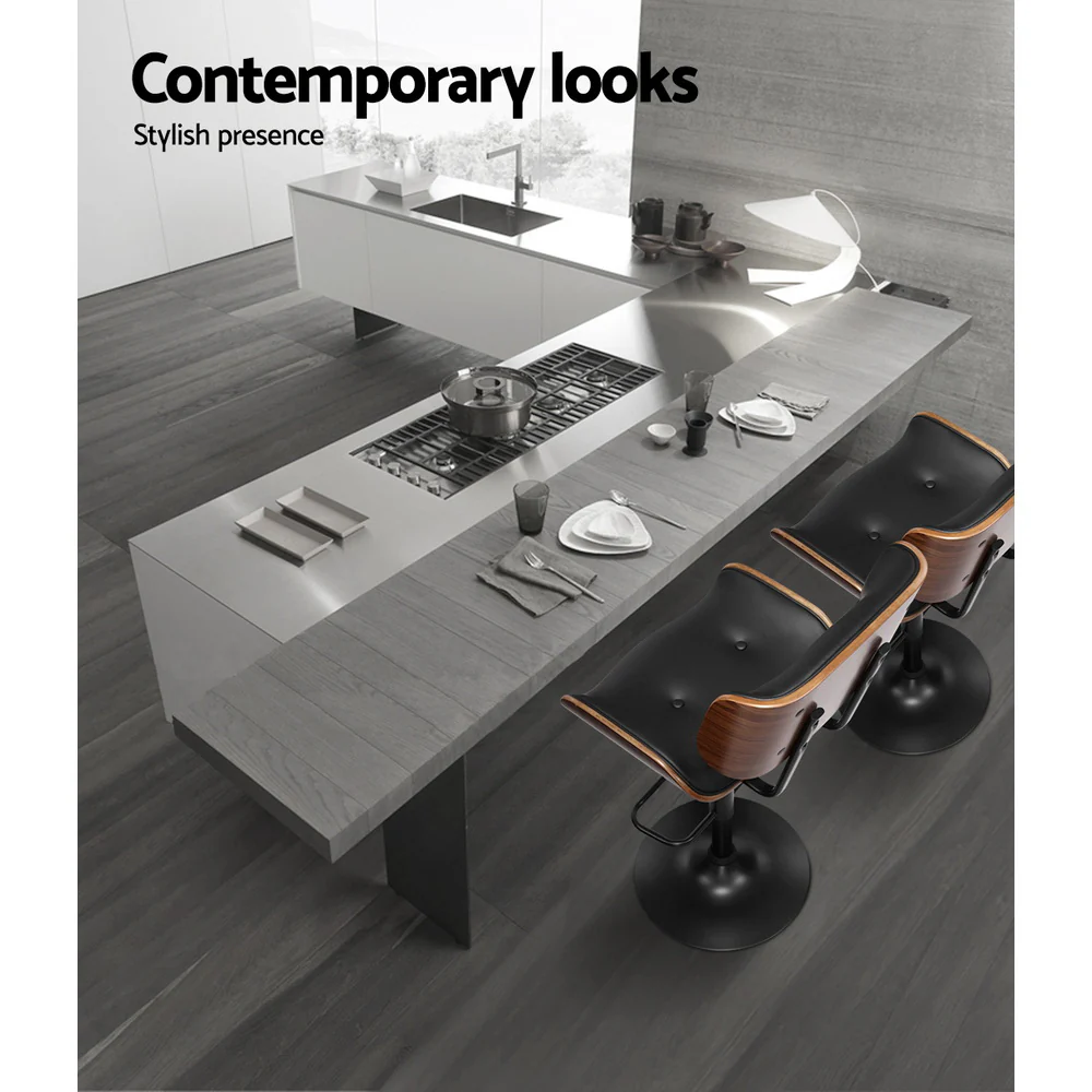 Artiss Bar Stools Gas Lift Leather All Black - Image 5
