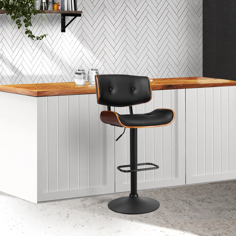 Artiss Bar Stools Gas Lift Leather All Black - Image 8