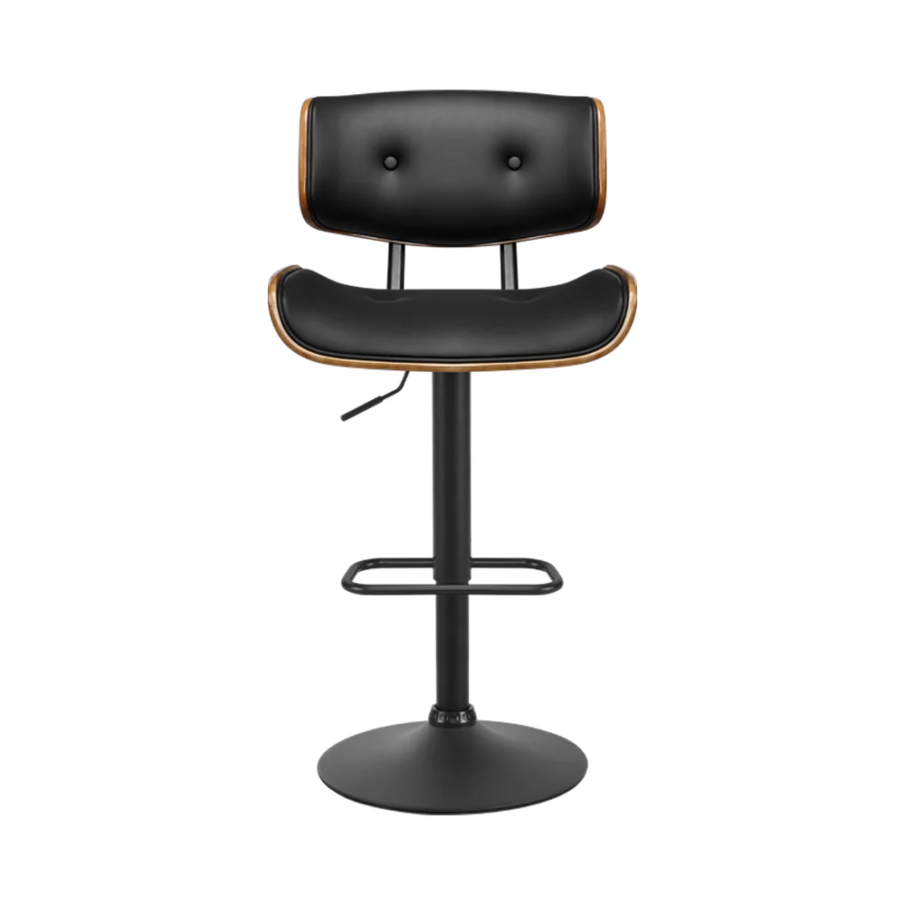 Artiss 2x Bar Stools Gas Lift Leather All Black - Image 3