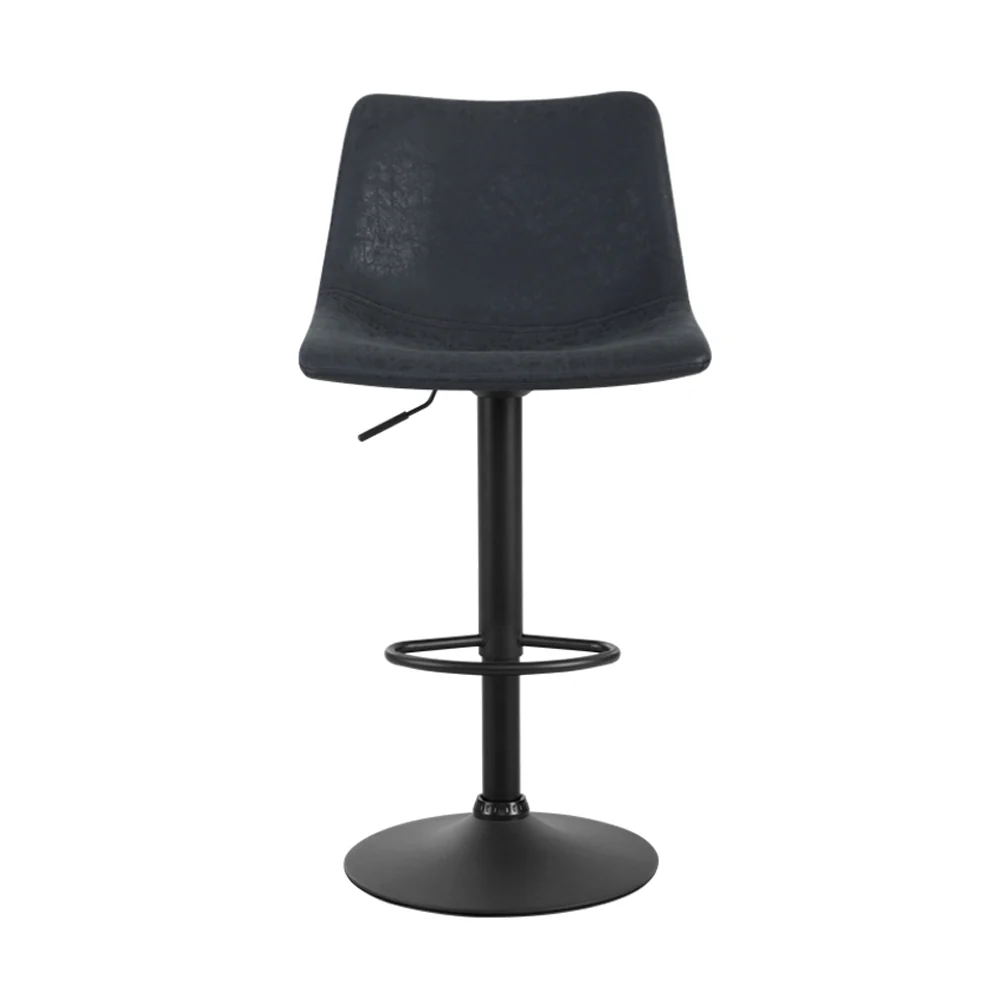 Artiss 2x Bar Stools Vintage Leather Swivel Gas Lift Black - Image 3