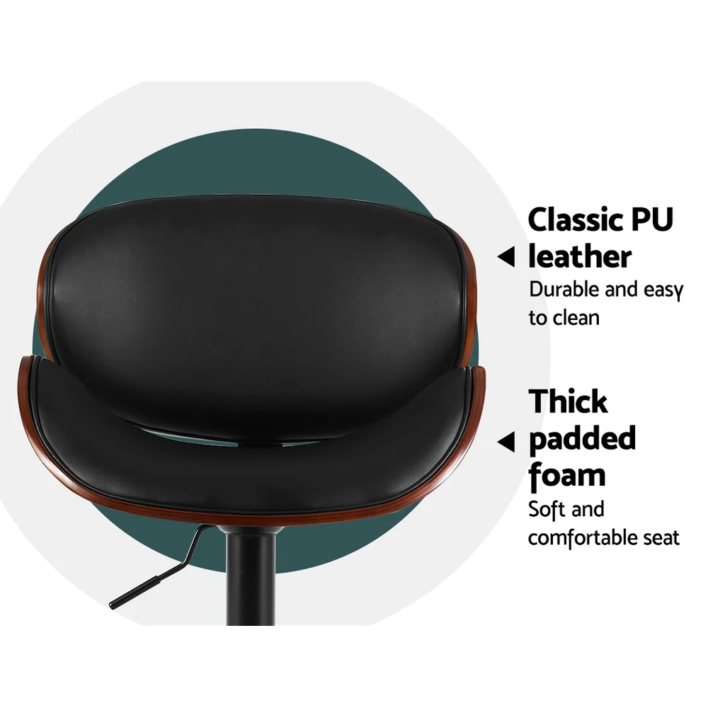 Artiss Bar Stools Kitchen Leather Barstools Swivel Gas Lift Vintage Chairs Black - Image 7