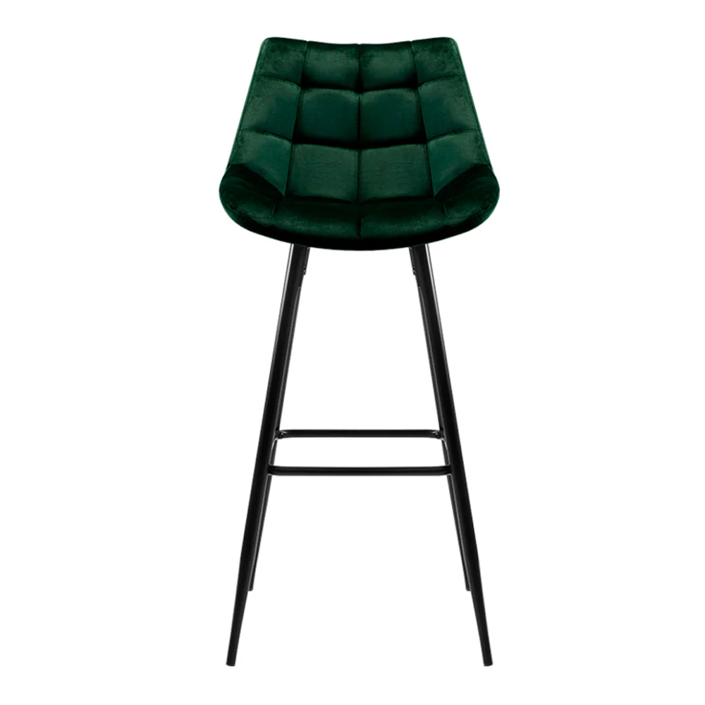 Artiss 2x Bar Stools Velvet Chairs Green - Image 3