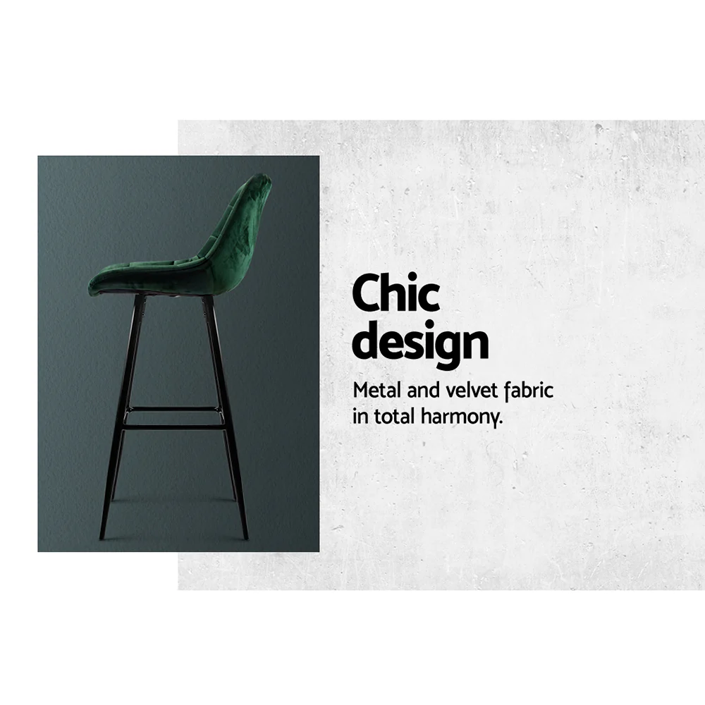 Artiss 2x Bar Stools Velvet Chairs Green - Image 5
