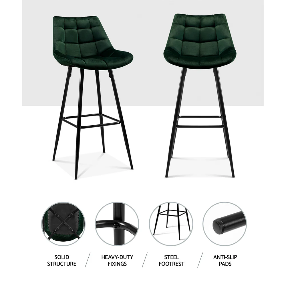 Artiss 2x Bar Stools Velvet Chairs Green - Image 6