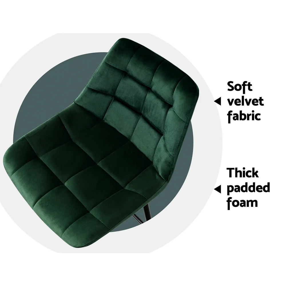 Artiss 2x Bar Stools Velvet Chairs Green - Image 7