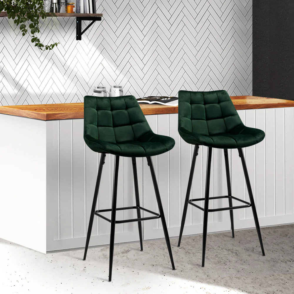 Artiss 2x Bar Stools Velvet Chairs Green - Image 8