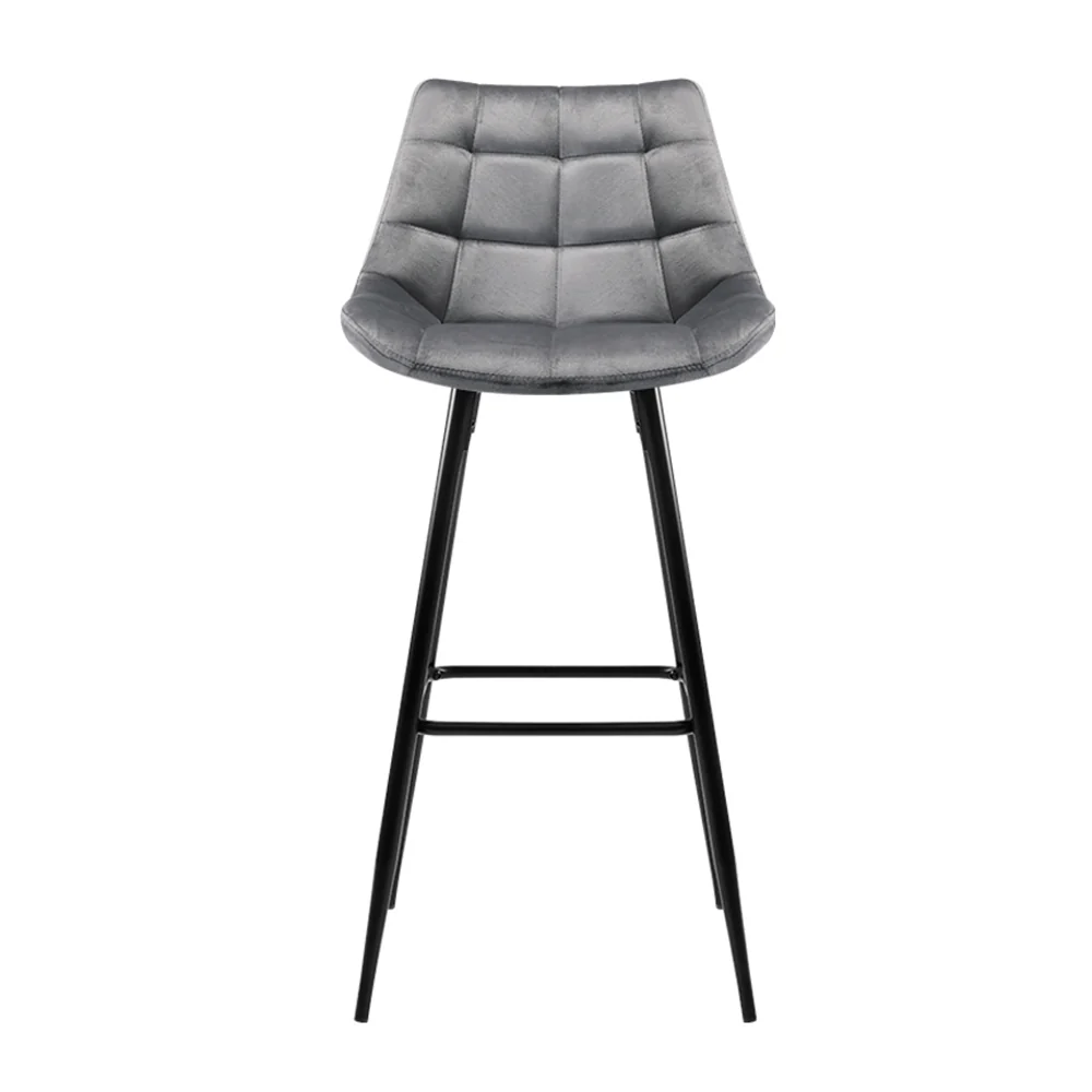 Artiss 2x Bar Stools Velvet Chairs Grey - Image 3