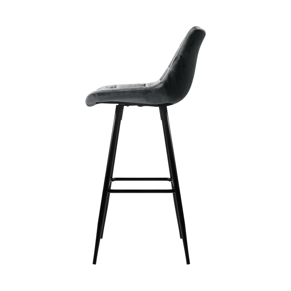 Artiss 2x Bar Stools Velvet Chairs Grey - Image 4