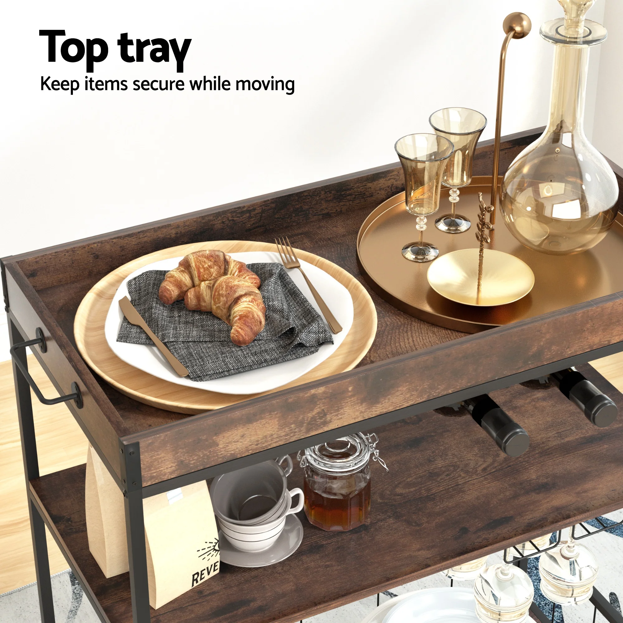 Artiss Kitchen Island Rolling Serving Cart - Image 4
