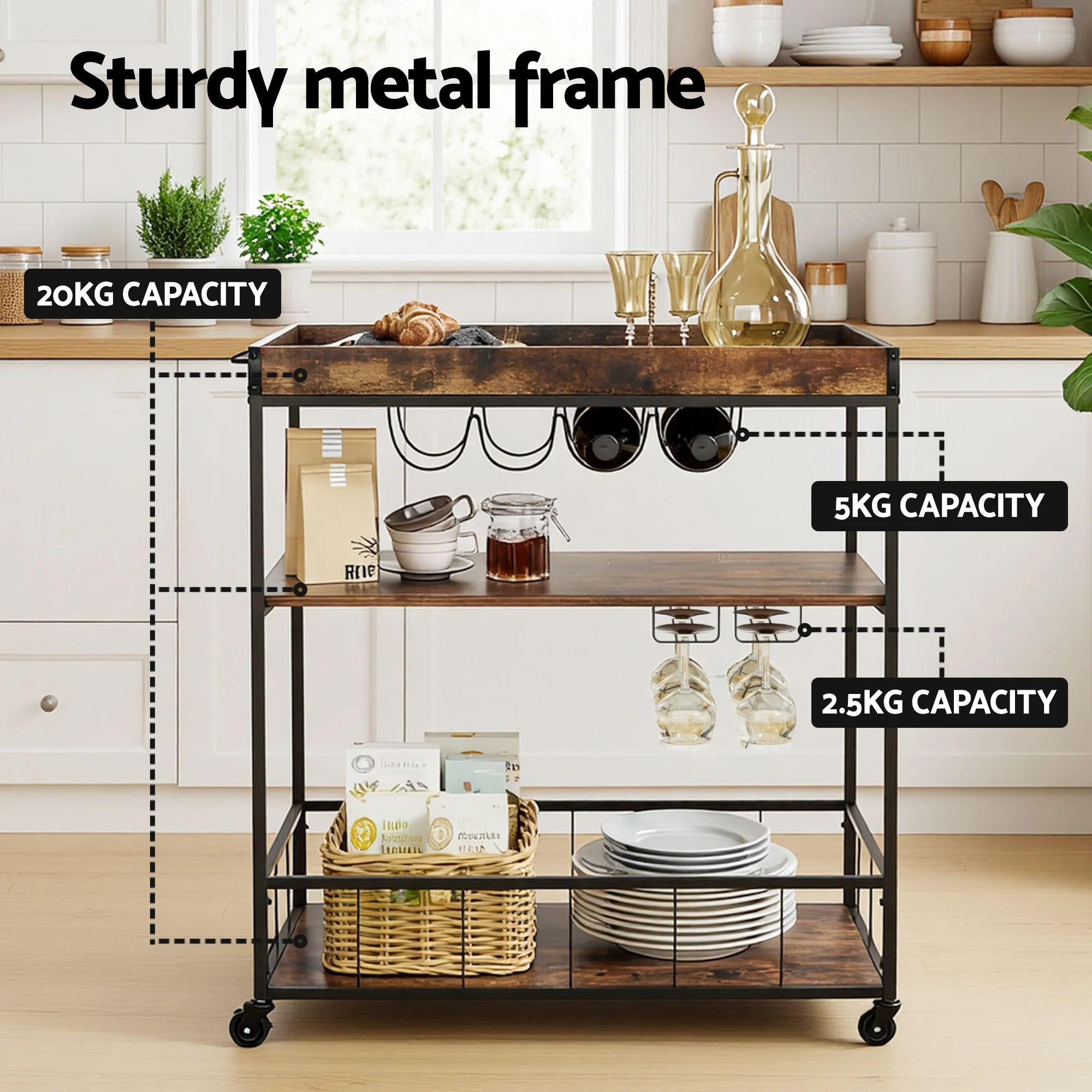 Artiss Kitchen Island Rolling Serving Cart - Image 5